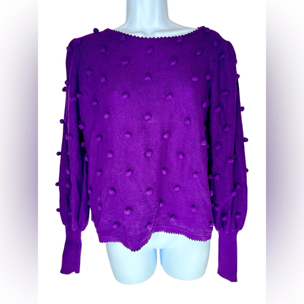 Lilly Pulitzer Women Kippa Pullover  Pom Pom Sweater Sz S Purple Puff Sleeve